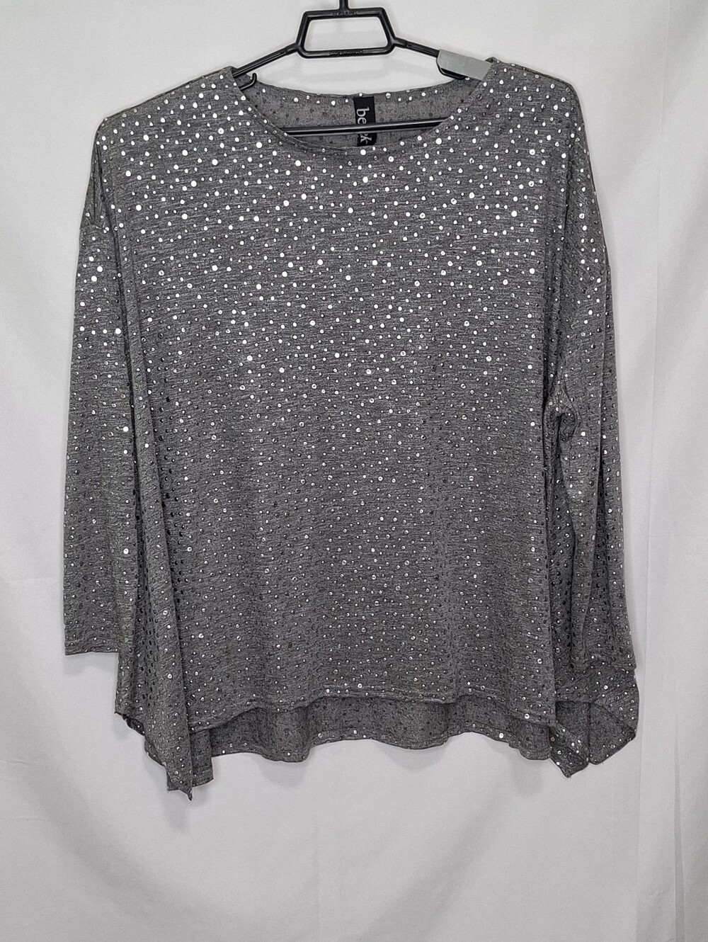 Berek Silver Metallic Studded Long Sleeve Top OSFM
